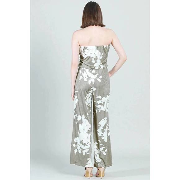 NEW CLARA SUNWOO off-shoulder silky jumpsuit in taupe/white - Picture 2 of 2